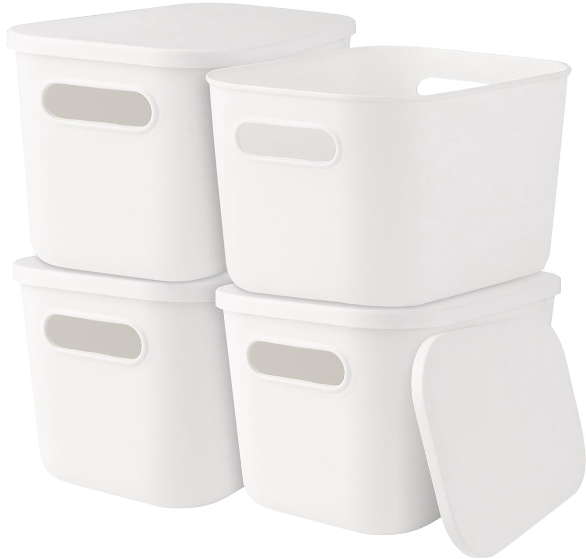 Unyqoos® Set van 4 stapelbare kunststof opbergdozen met deksel voor veelzijdig gebruik