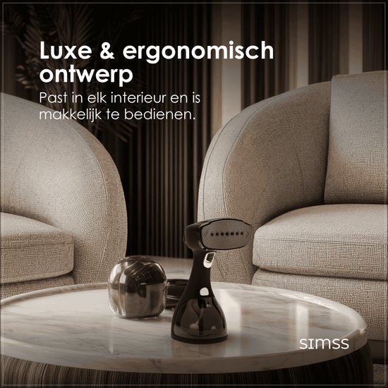 Simss® - Kledingstomer - Krachtige Handstomer voor Kleding en Meubilair - Stoomapparaat met 3 Opzetborstels - Snelle opwarmtijd - Inclusief Warmtebestendige Handschoen - 1500W - 300ml - Steamer - Elegant design - Mat - Zwart