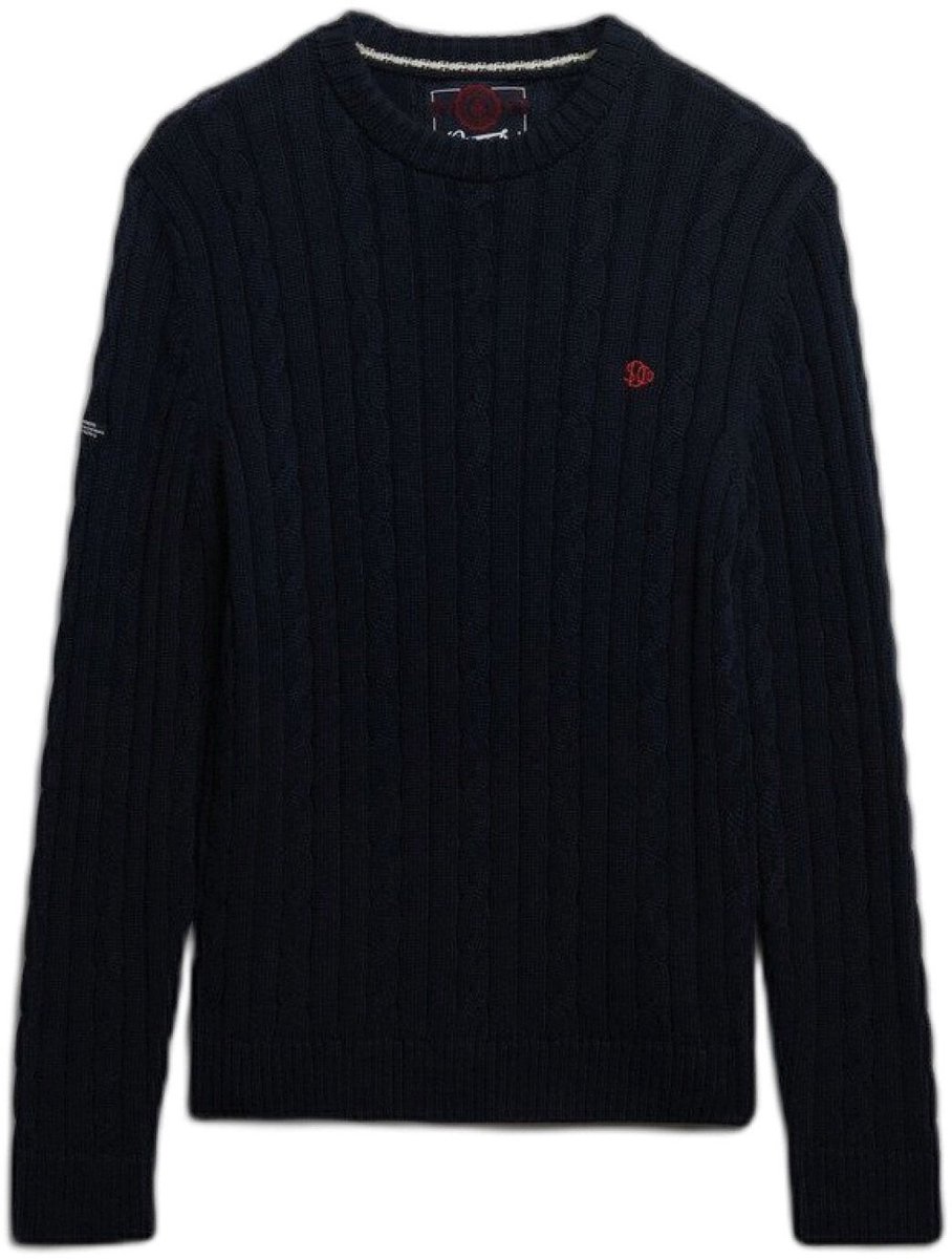 Superdry Cotton Cable Knit Sweater Heren Blauw