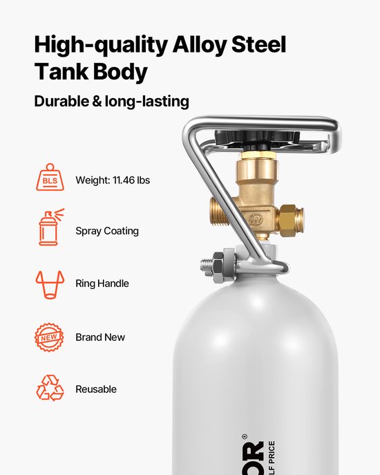 VEVOR CO2-Tank CO2-Fles 2kg Legering Cilinder met DIN477-Ventiel（Lege Fles） — afbeelding 3
