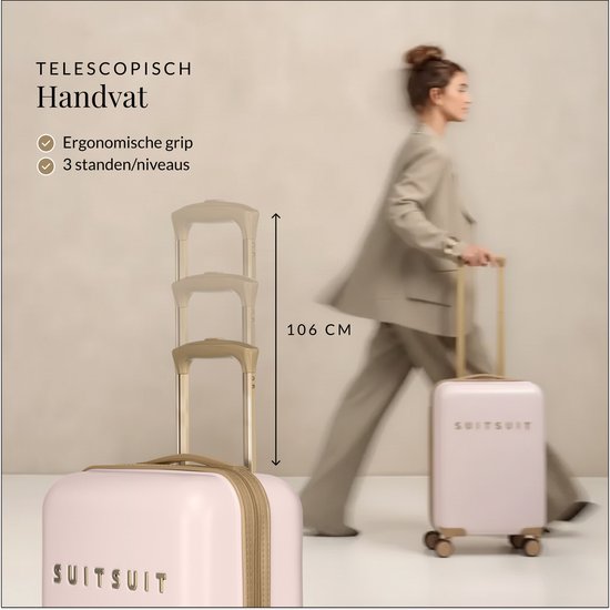 SUITSUIT Reiskoffer 66x43x24 - Reiskoffer met wielen - Lichtgewicht koffer - Veilig TSA cijferslot - 59L koffer inhoud - Fusion Reiskoffers Rose Pearl - Roze