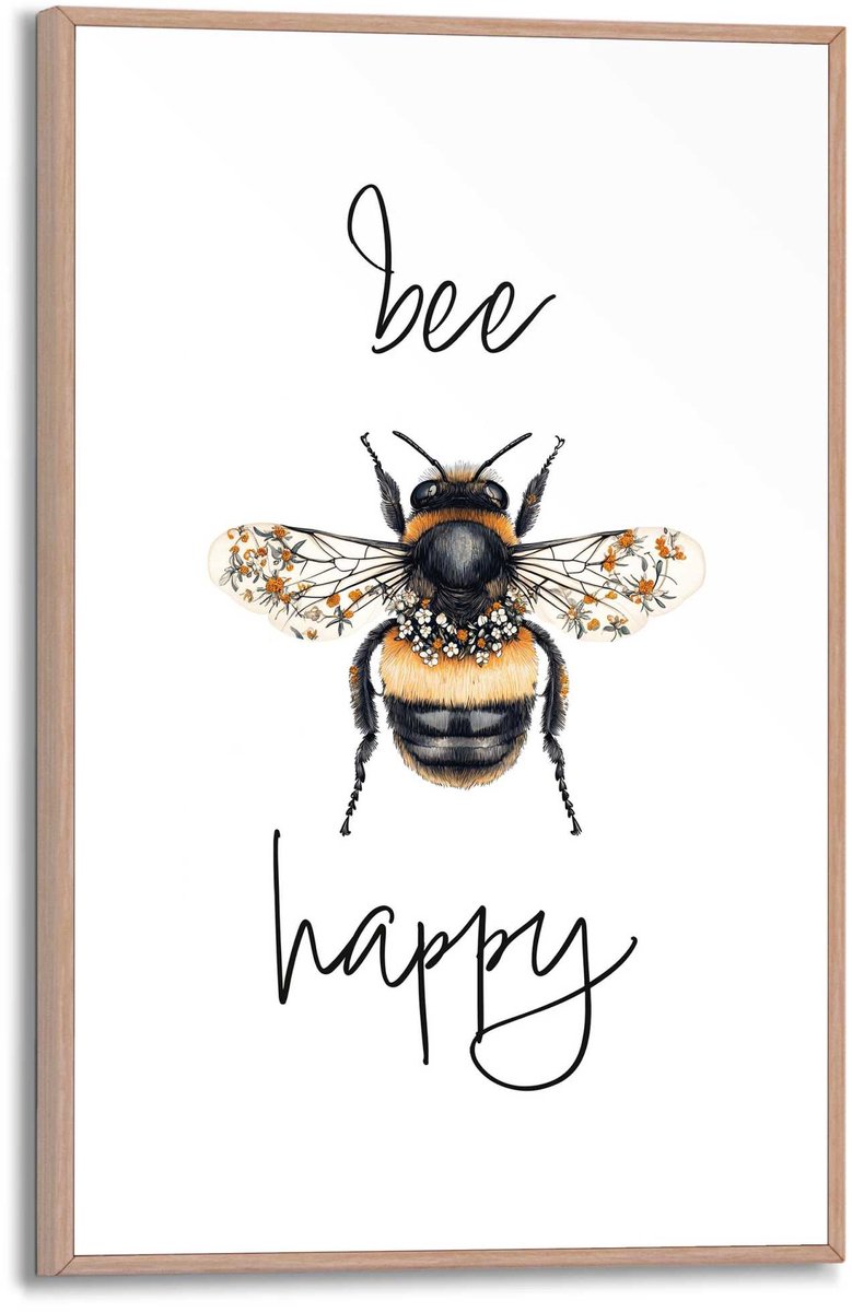 REINDERS Schilderij Bee Happy - 30 x 20 - Hout - REINDERS geel Hout