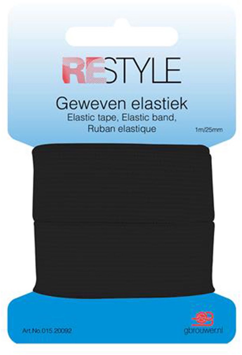 Restyle - Geweven Elastiek 25mm - Zwart - 1m