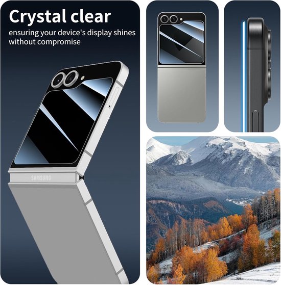 Schermprotector voor Samsung Z Flip in zilver, met kristalheldere weergave.