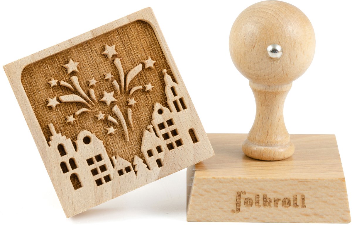 Folkroll koekjesstempel vuurwerk, 55x55 mm, koekjesstempel, bakstempel, koekje, stempel, motief, beukenhout, 334843