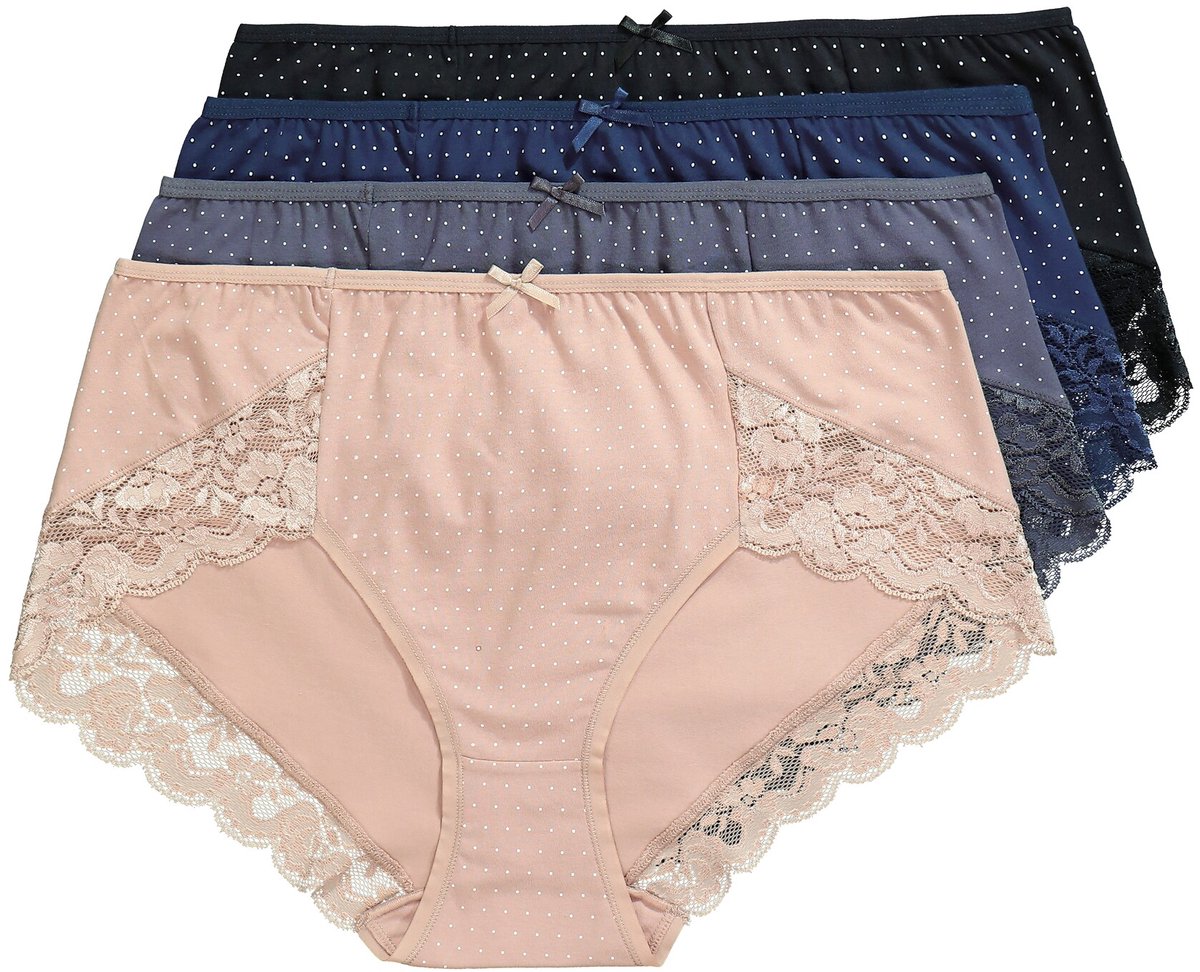 Ulla Popken - Dames - Kantoorslips set van 4 kanten randen voor langdurig zitten - Zwart - Maat 58+