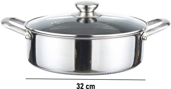 Cheffinger, Sauteerpan 32 cm met honingraatcoating, deksel en roestvrijstalen handgrepen, Zilveren van Merkloos — afbeelding 2