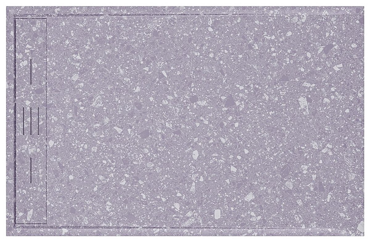 Vente-unique Extra platte opzet- of inbouwdouchebak, uitsnijdbaar in SMC-hars met sifon - Grijs terrazzo-effect - 140 x 90 cm - LYROSA