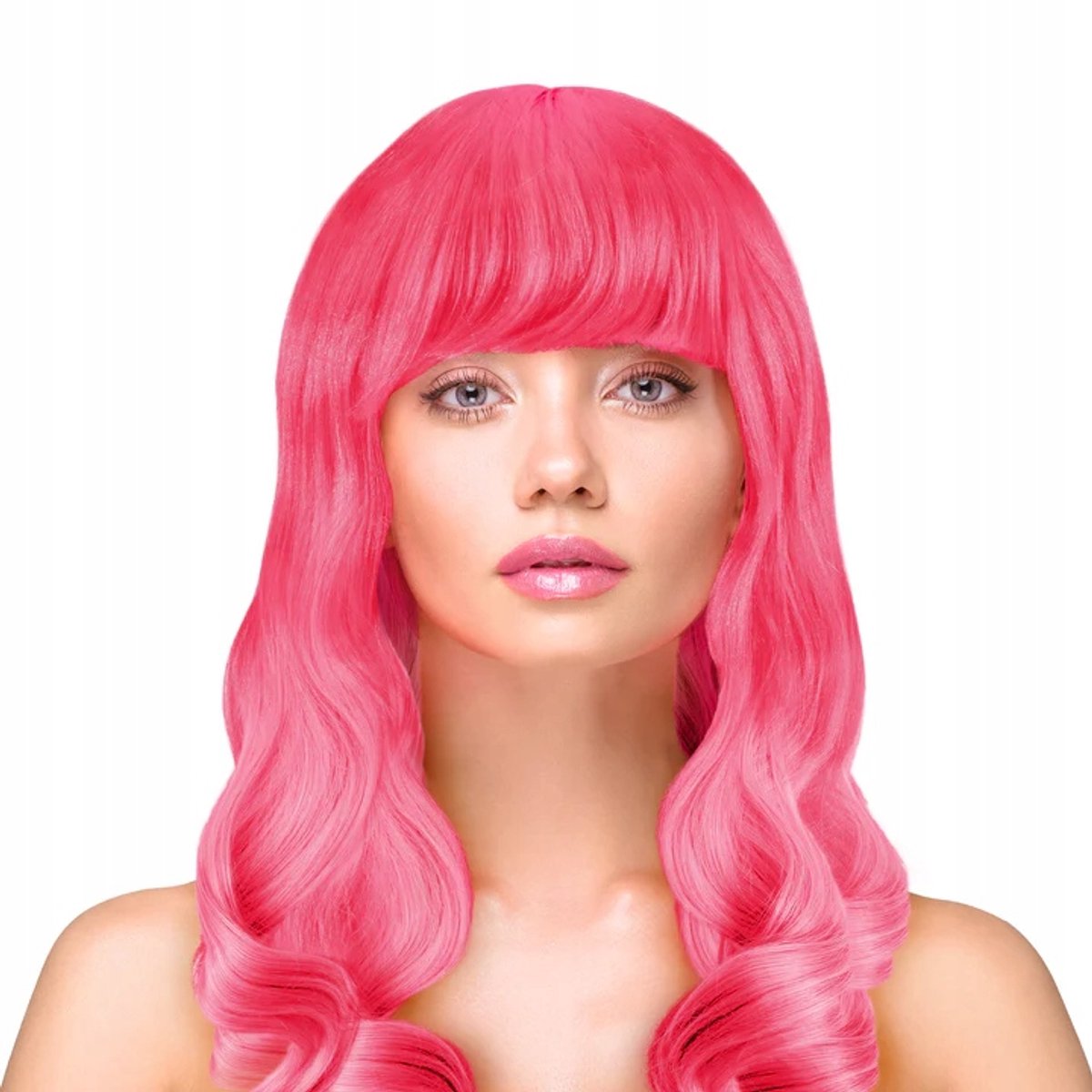 Neon Roze Lange Gouden Feestpruik - Feest & Verkleedkostuum