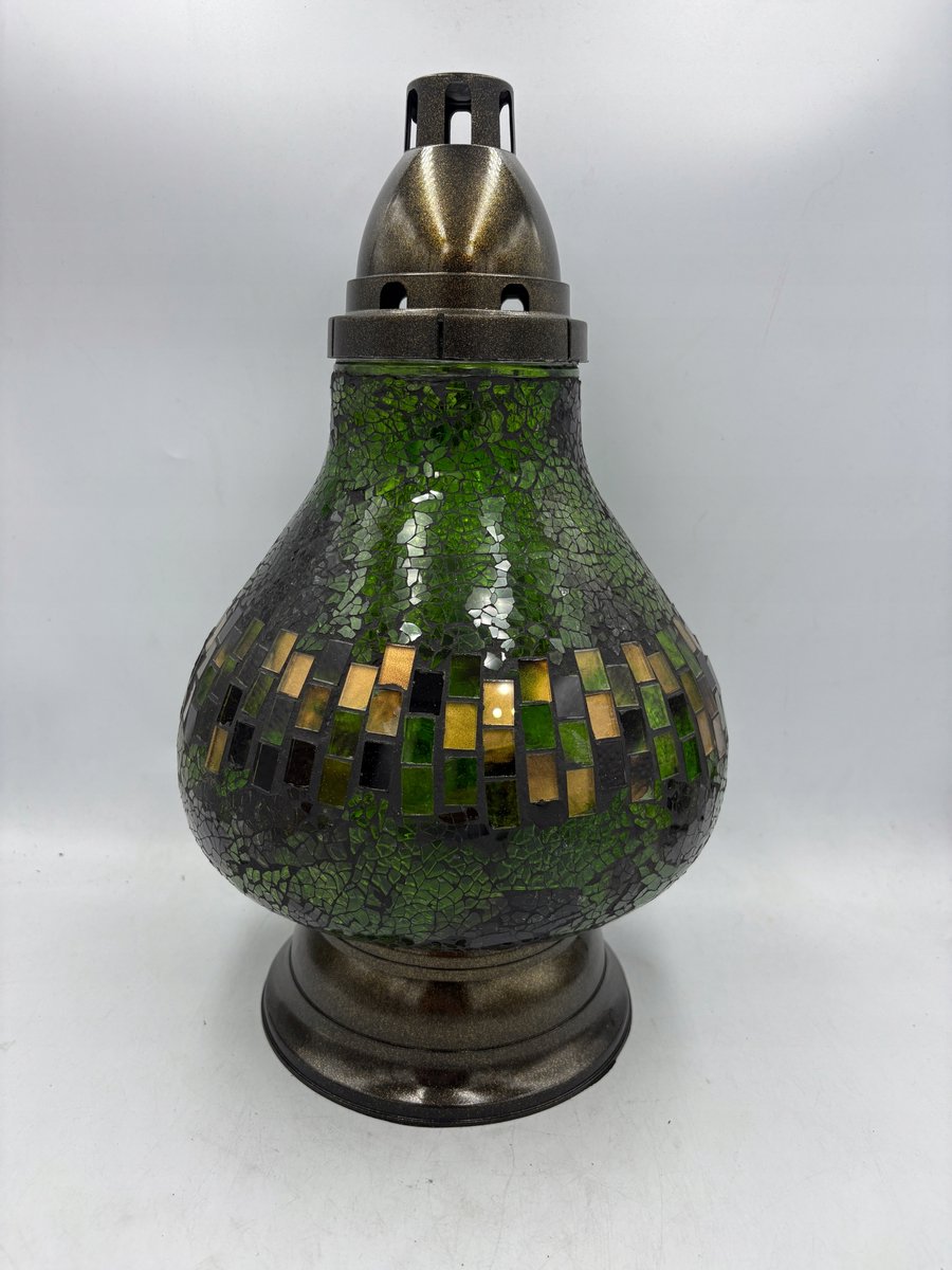 Merkloze Groene Glazen Znicz met Mozaïek Effect - 38cm