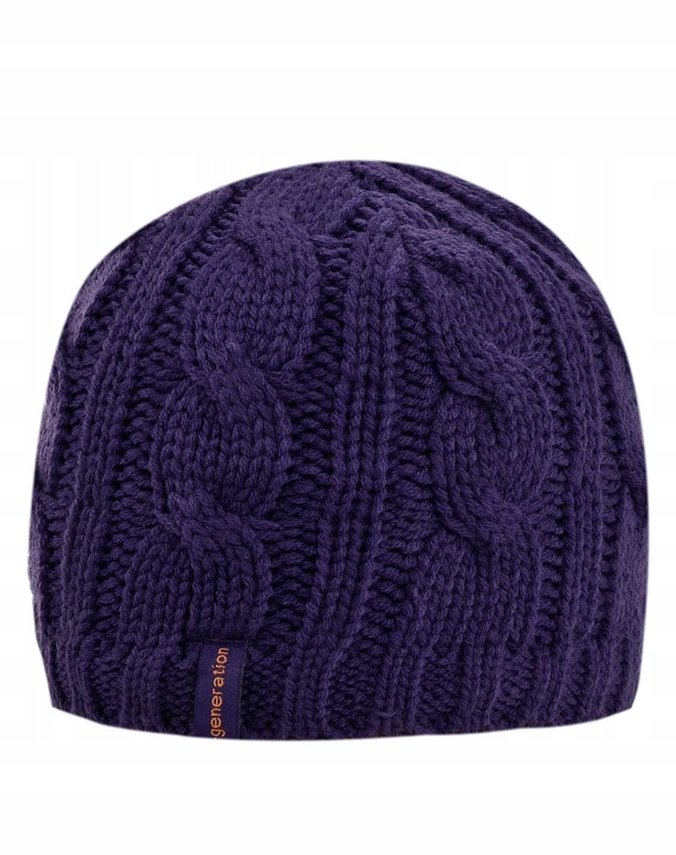 Paarse Kinder Muts Beanie met Vlechtpatroon - Maat 51