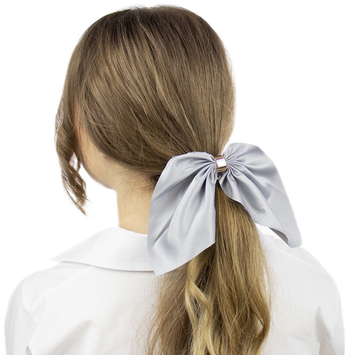 Grijze Scrunchie haarband met strik - satijnen stof