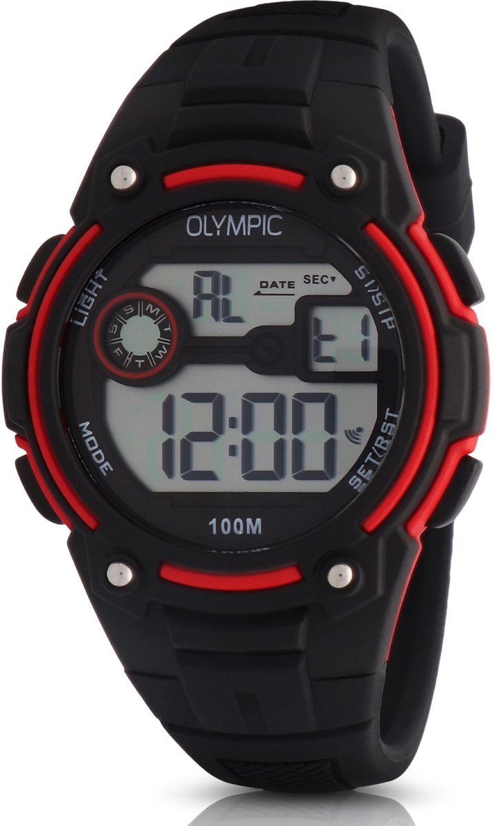 Olympic OL45HKR015 Digital Horloge - Voor Kinderen - Mineraalglas - Kunststof - Blauw-Zwart - 35 mm breed - Quartz - Gesp - 10 ATM (zwemmen)
