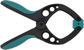 Donkergrijze en petrolkleurige veerklem, 40 mm. Ergonomische handgrepen met zachte grip.