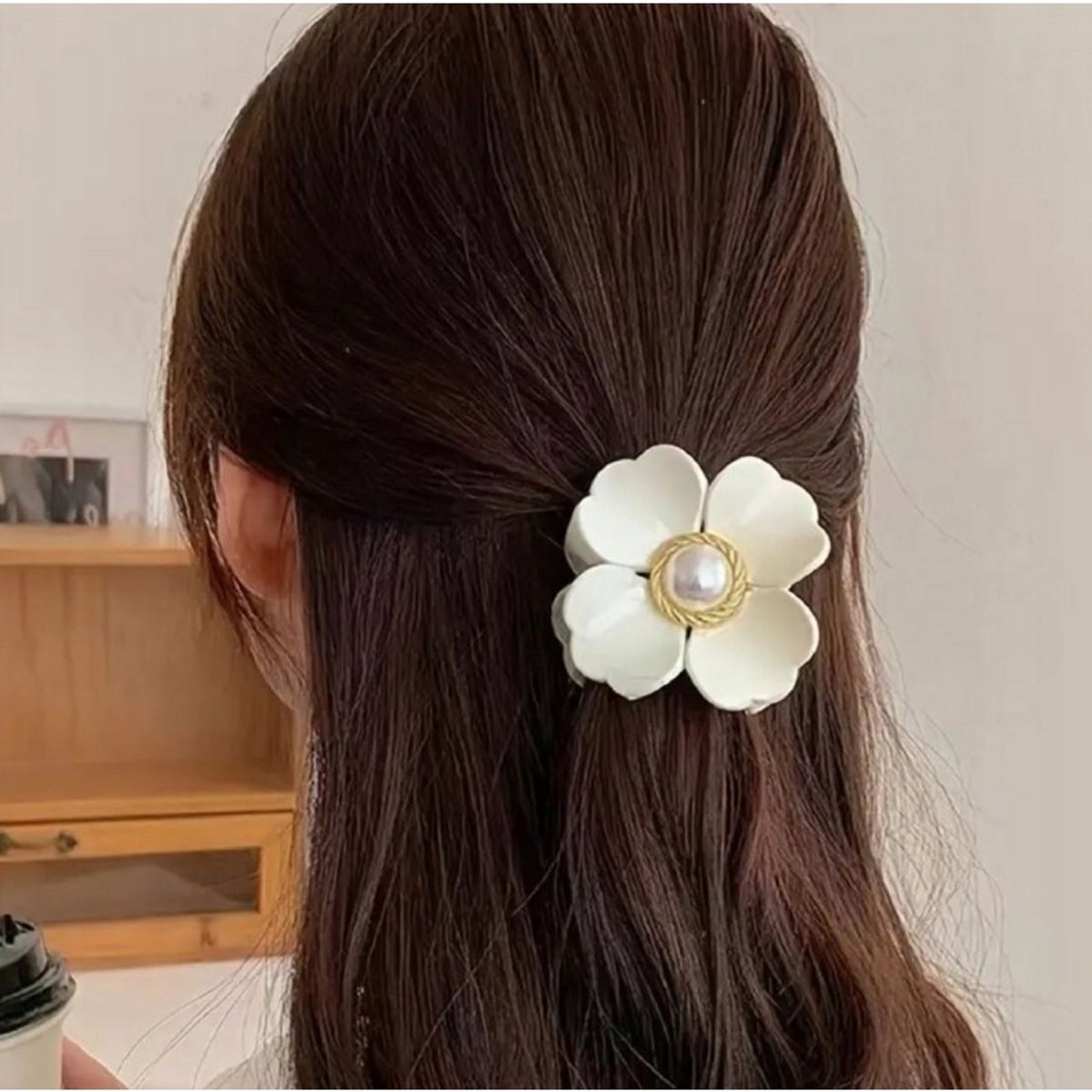 Bloemen Haarclip met Parel - Wit SP355B