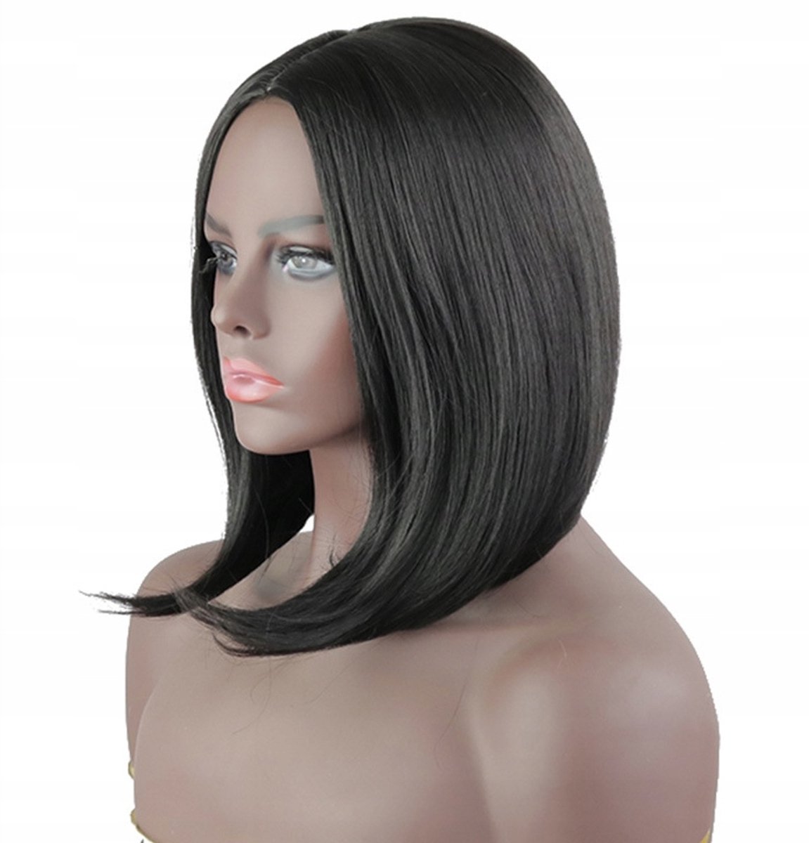 Cosplay Pruik Zwart 40cm Bob Recht Synthetisch met Gratis Pruikmuts