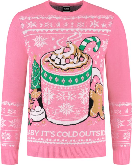 Foute Kersttrui - Marshmallows - Roze - Volwassenen - Maat S