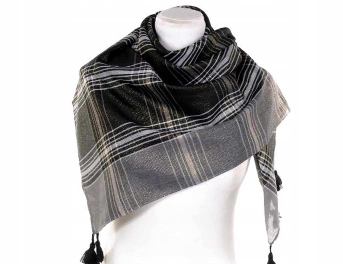 Elegante sjaal met gouddraad in ruitpatroon, 100x100cm