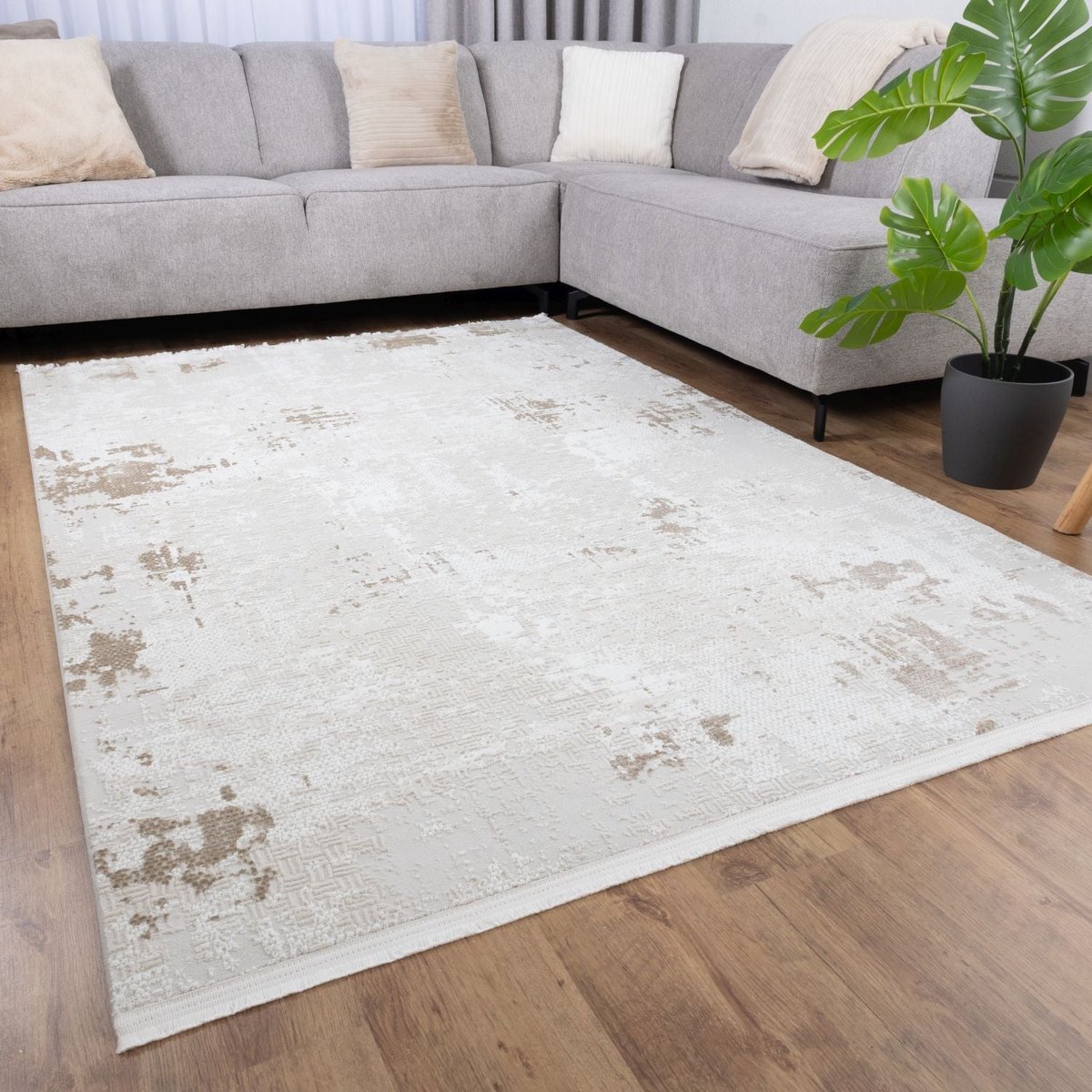 Crème Tapijt Laagpolig Vloerkleed Koho Soft Lux - 200x290cm- Modern - Woonkamer - Salon - Slaapkamer - Eetkamer