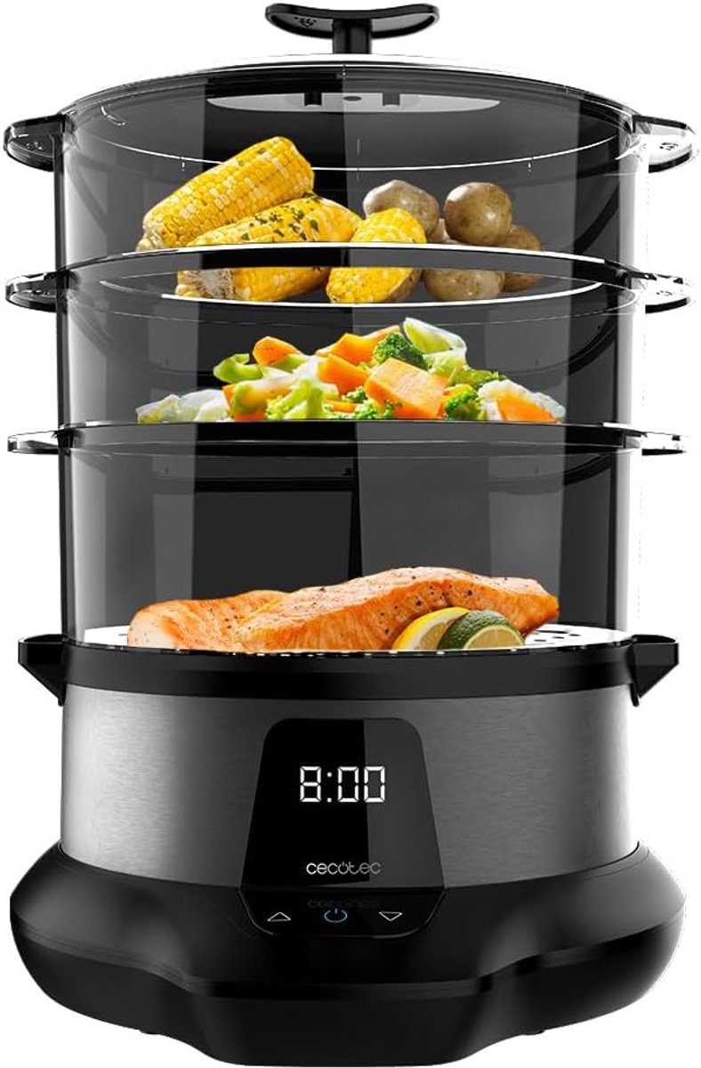 Stoomkoker 1000W – Digitaal – 3 Containers – 1 L Rijstkom – Behoud Voedingsstoffen & Vitaminen – Vaatwasserbestendig