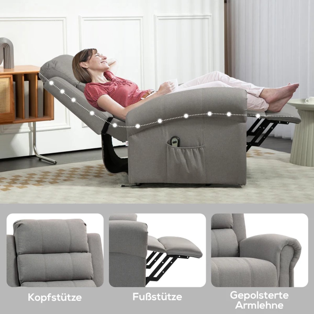 Elektrische Massagestoel - Power Massagefauteuil - 168 Graden Kantelbaar - met Liftondersteuning - met Massage & Verwarming - met Afstandsbediening - Relaxfauteuil - TV Stoel - Lig en trilfunctie - Grijs – foto 7