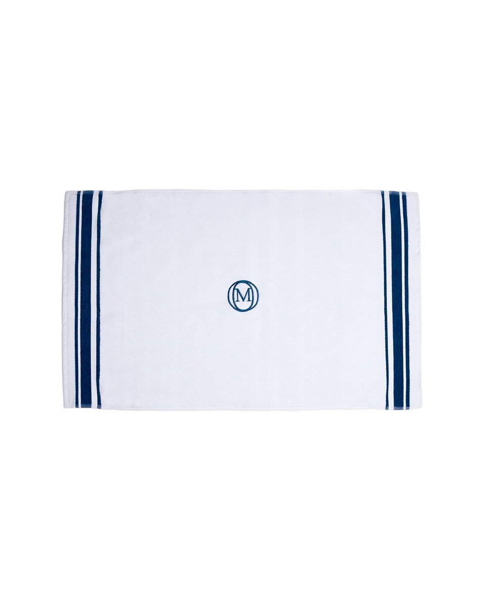 Officine Monogram Badmat Lijn 60x100cm Wit/Donkerblauw