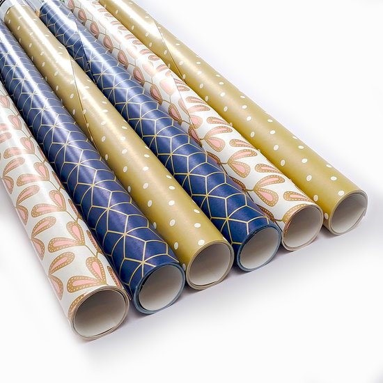 Inpakpapier Premium Chique – 6 Rollen (12 meter) 200×70 cm – Plasticvrij & FSC – Sinterklaas & kerst - Kleurmedia®