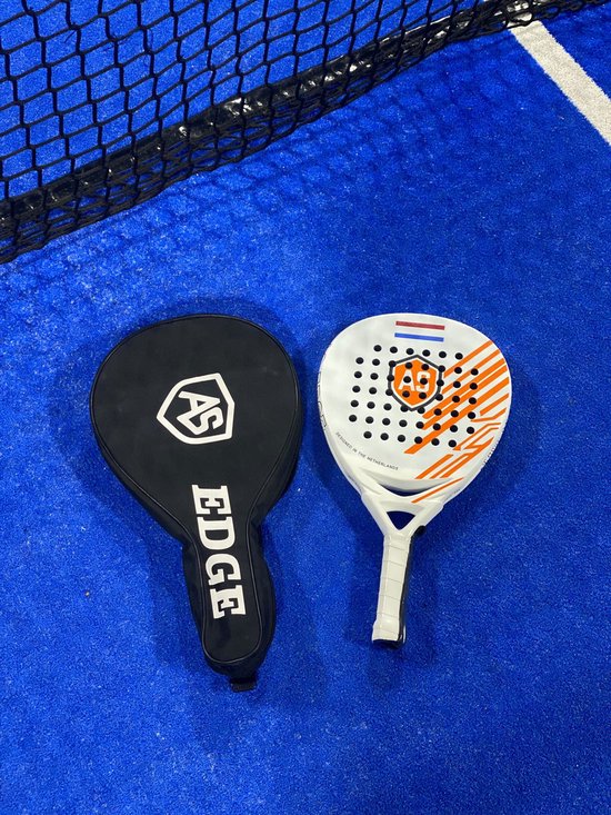 AS Edge 3K Carbon Padelracket – Power & Control – EVA Medium Foam – Comfort Grip – Druppel Vorm – Unisex – Wit/Oranje