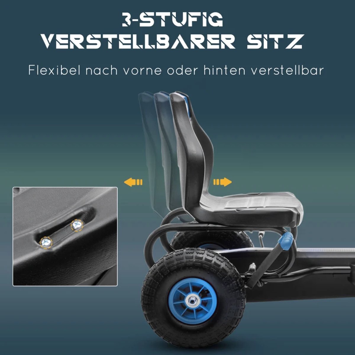 Skelter - GoKart voor Kinderen - Kinderkart met Pedalen - Verstelbaar Zadel - 5+ Jaar - Geschikt voor Binnen en Buiten - Blauw+Zwart — afbeelding 9
