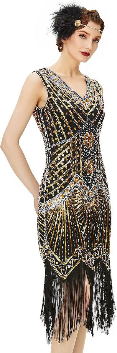 Dames Retro Jurk Jaren 20 Flapper Art Deco Pailletten Vlinder
