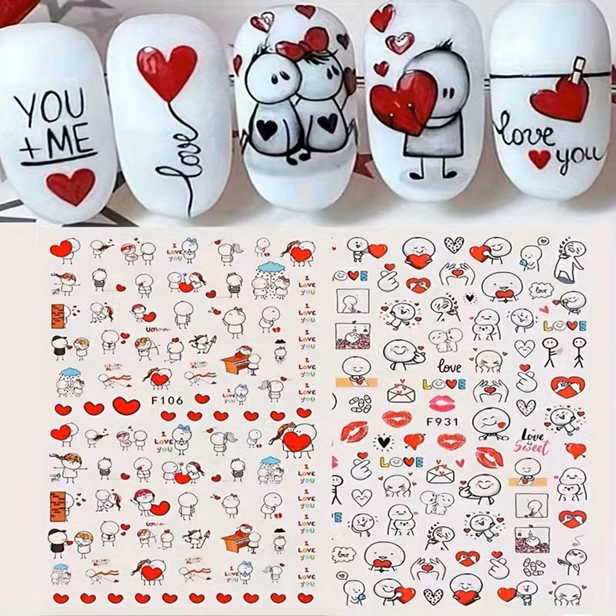 Nail art nagelstickers - nagelstickers romantische illustraties - 2 velletjes