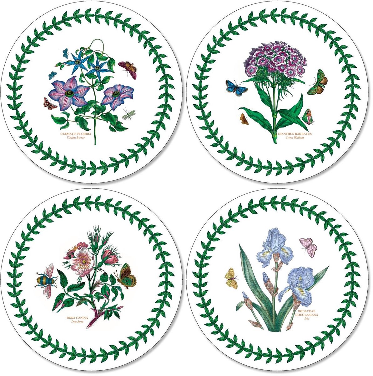 Unyqoos® Ronde onderzetters met botanisch motief en kurkonderzijde, set van 4
