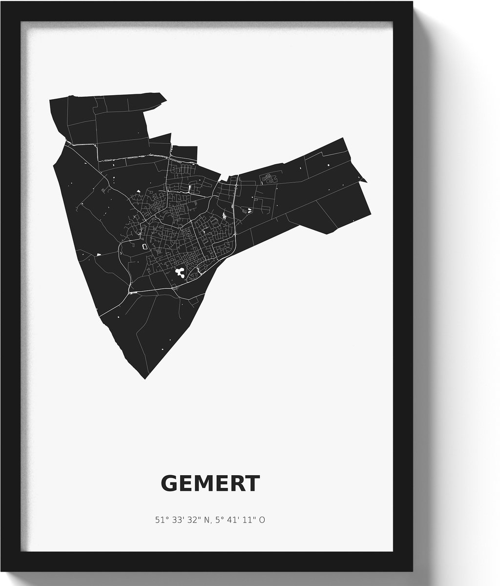 Poster Gemert A2 - 42 x 59,4 cm - Zwart/Wit (Exclusief Lijst)