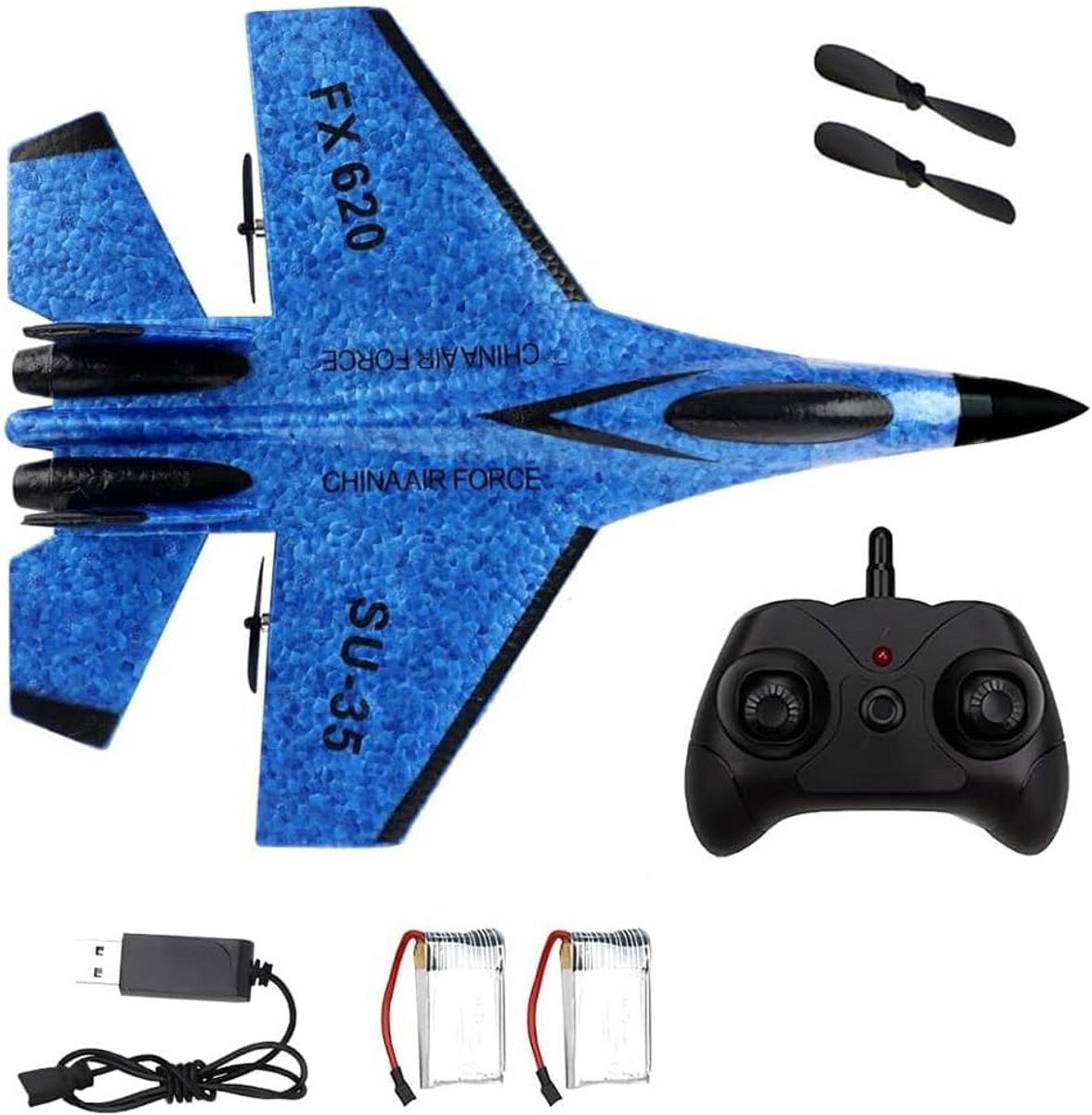 RC-vliegtuig met LED-verlichting, gyro-stabilisatie en USB-oplader voor kinderen
