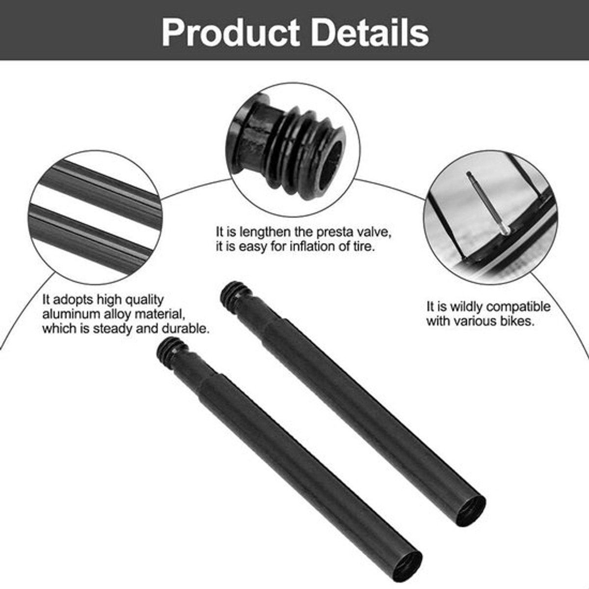 Presta Ventiel Extender - 2 Stuks Aluminium Ventielverlengers voor Fietsbanden - Fiets Accessoires