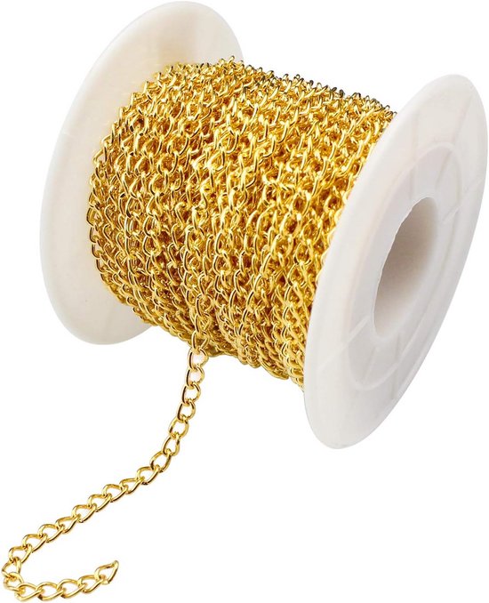 Chaîne à Mailles Dorée 10 mètres pour DIY Création de Bijoux, Chaîne Câble Métal 4 × 2,7 mm