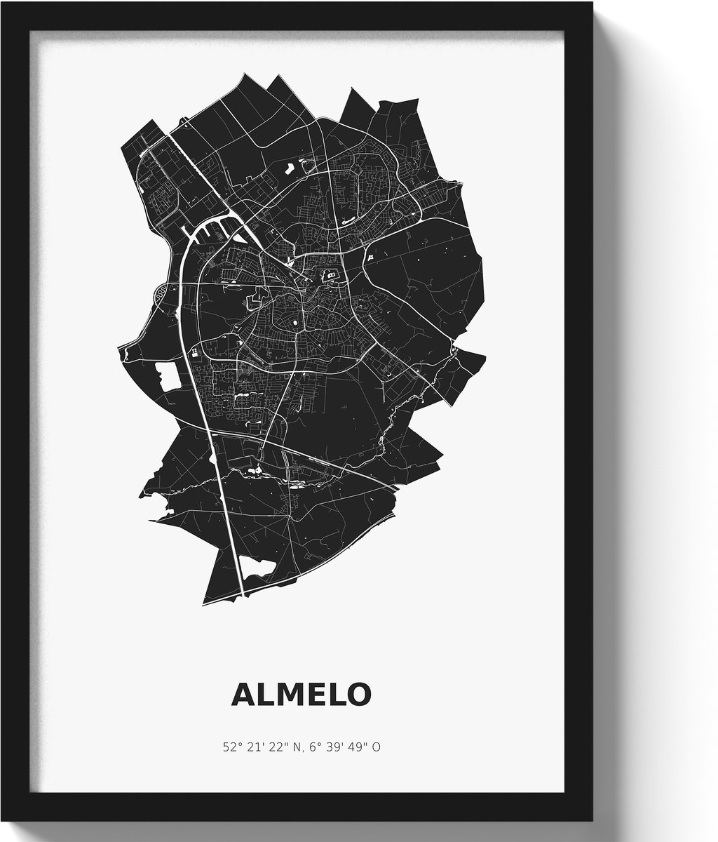 Poster Almelo A2 - 42 x 59,4 cm - Zwart/Wit (Exclusief Lijst)