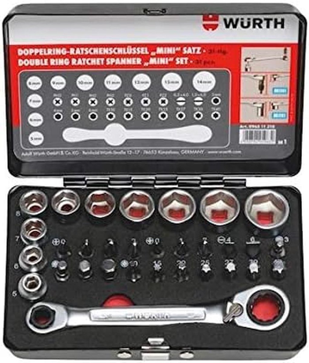 1/4 Inch Ratselsleutelset 31-delig Mini met Bitjes