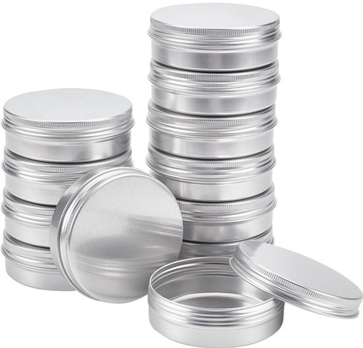 100 ml Aluminium Blikjes - 12 Stuks Ronde Cosmetische Blikken met Schroefdeksel - Platina