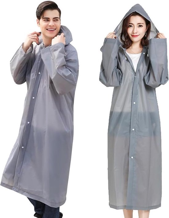 2 stuks regenjassen - Regenjas met capuchon - Regenjas - Draagbaar - Poncho voor volwassenen - Regenjas voor heren/dames - Verdikt - Scheurbestendig - Lichtgewicht - Opvouwbaar - Waterdicht - One size fits all - Regenponcho - Herbruikbaar - Grijs - G