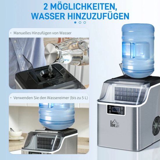 IJsblokjesmachine - 2.3L - IJsklontjes maker - Met ijsmand + schep - 20kg/24 uur - met Timer en 3,2L Watertank - Zelfreinigingsfunctie - Stille werking - Compact design - Zilver van Merkloos — afbeelding 4