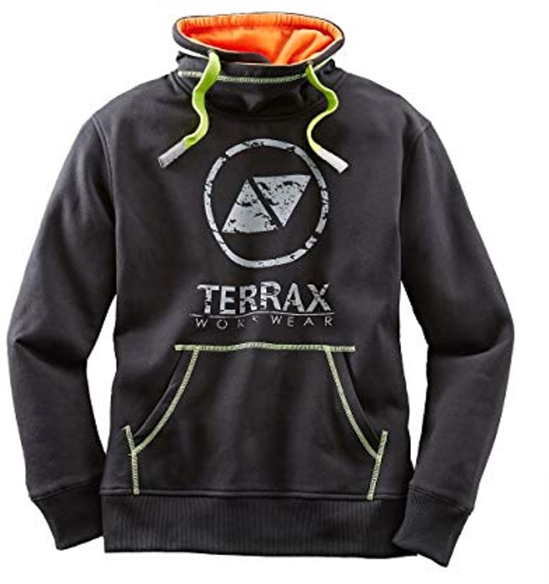 Zwarte en oranje sweater met groot voorvak maat L