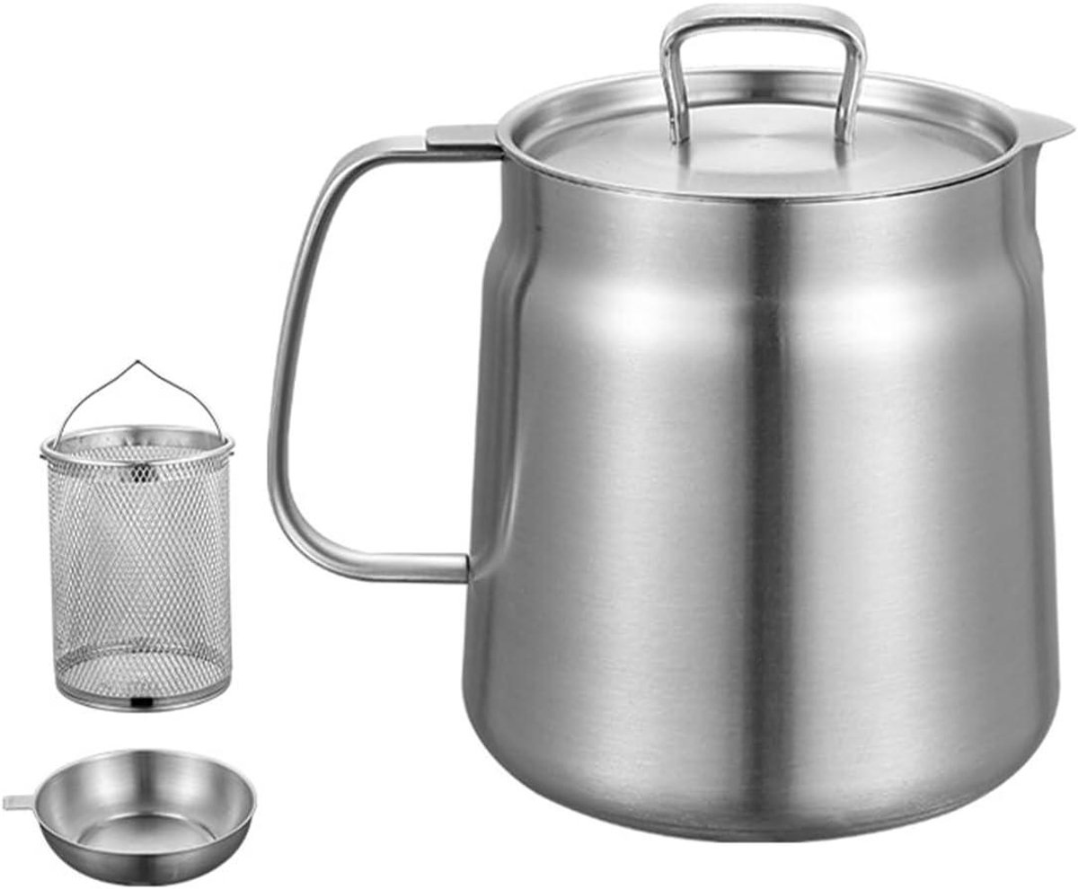 Green Glow - RVS oliefilterpot met filtergaas voor vetbewaring, frituren en koken - 304 roestvrij staal - grote capaciteit 2L