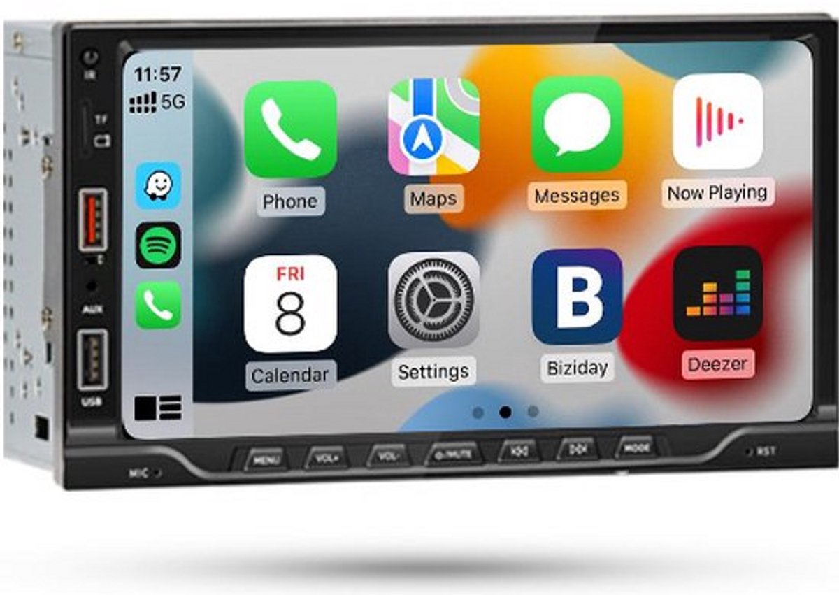 Boscer® Autoradio 2Din Universeel - Apple Carplay & Android Auto (Draadloos) - 7 Inch HD Touchscreen - USB - Bluetooth - Externe Microfoon & Achteruitrijcamera