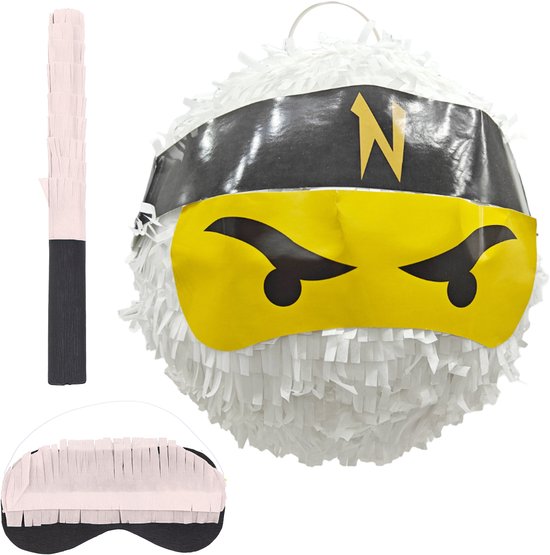 Relaxdays 3-delige Pinata Set - Verjaardag - Getallen Pinata - Cijfer 0 Stok Blinddoek