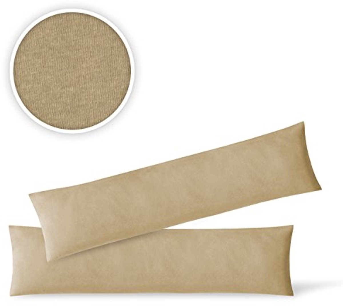 Kussenhoezen in Jersey Kwaliteit met Ritssluiting - Set van 2 - 40 x 145 cm - Zandkleur