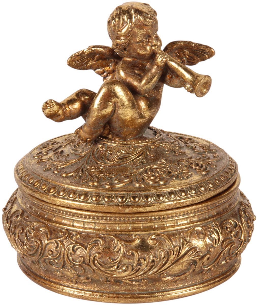 Baroque - Opberger - Opbergdoosje Engel 12 cm - Goud - Resin - 12x11.2x11.2 - Polyresin