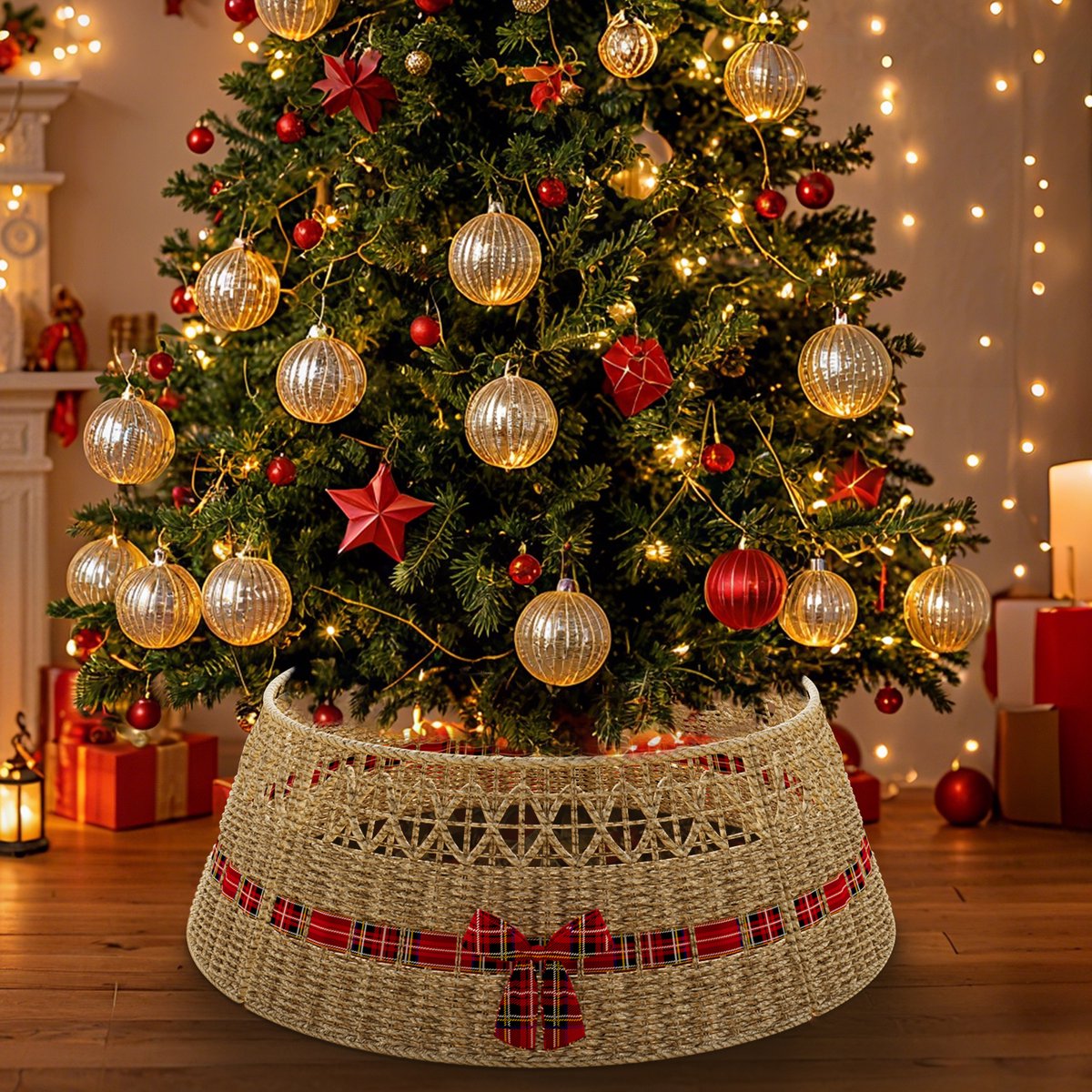 Soontrans Kerstboommand- Kerstboomrok van natuurlijke Zeegrass- Decoratieve hoes om de kerstboomstandaard - Kerstboomring - kraag Kerstboomrok-61cm