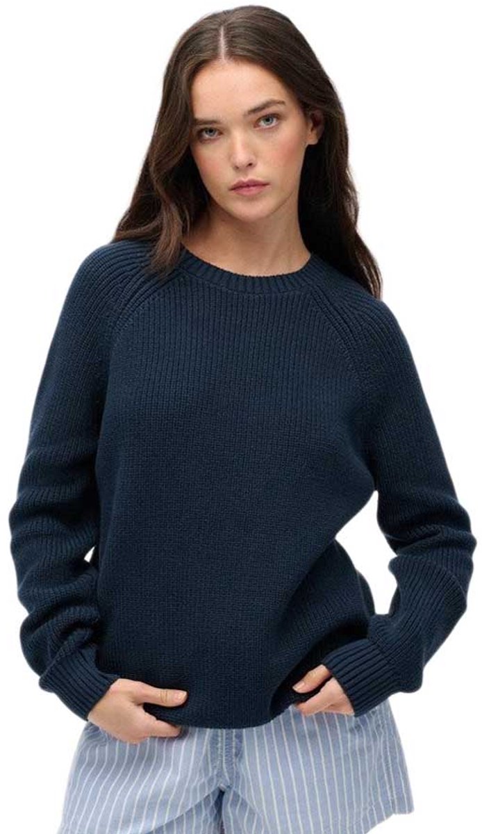 Superdry Relaxed Ribbed Gebreide Trui Dames Sweaters Marineblauw