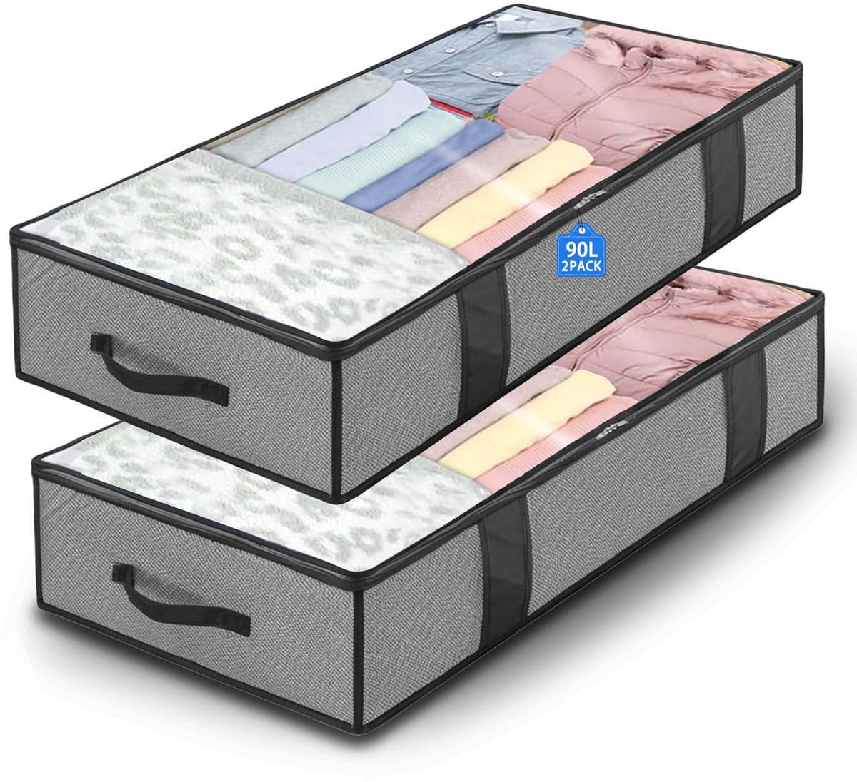 Unyqoos® Set van twee ruime opbergtassen met ritssluiting voor onder het bed